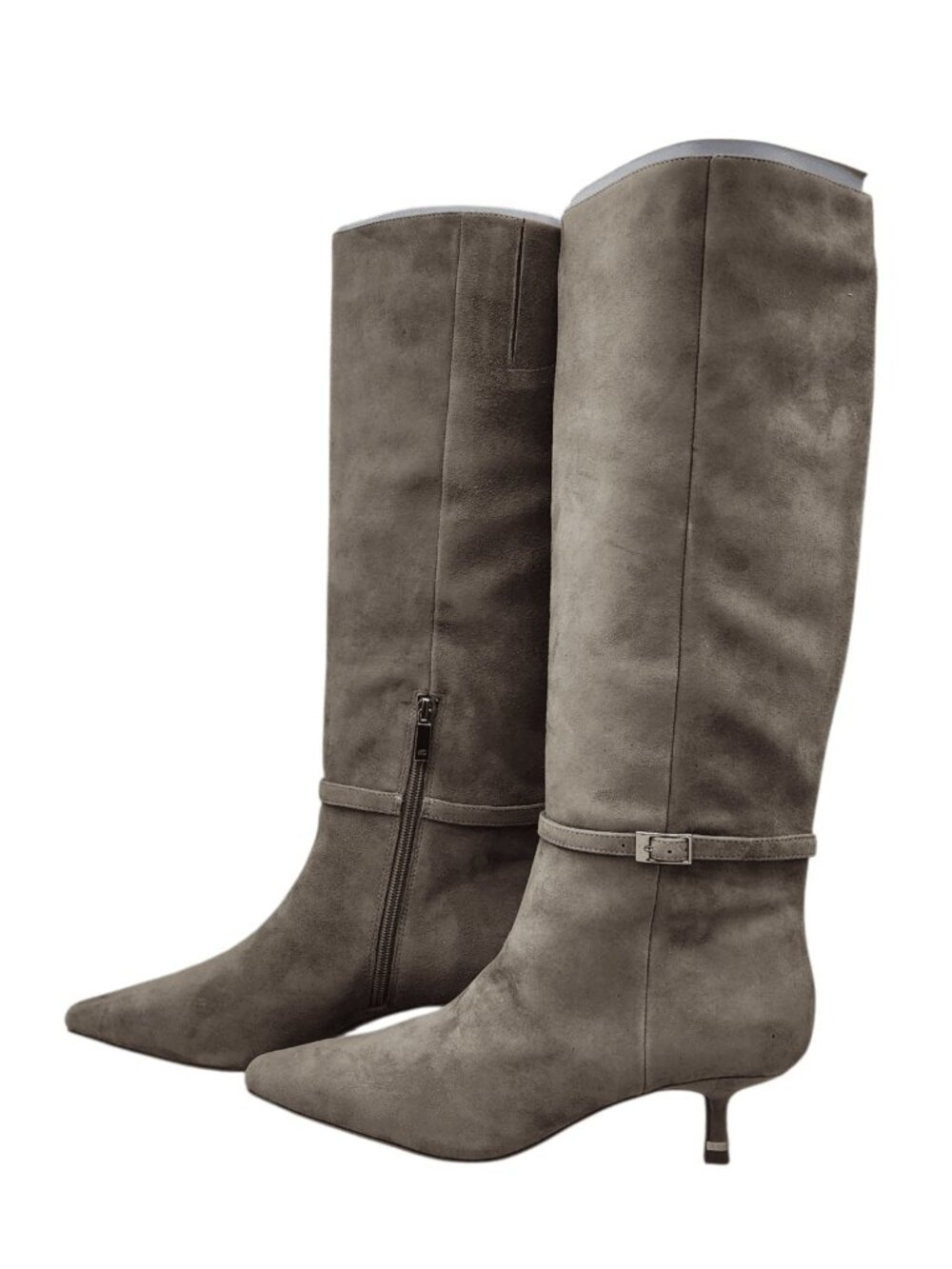Kenneth Cole Marais Tall Boots Women’s Leather Almond Toe Kitten Heel Zip 8M